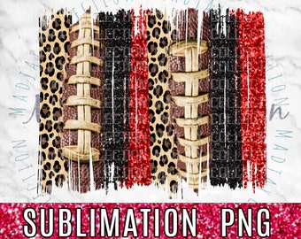 Football Brush Stroke, PNG File, Sublimation Print, Team Colors, Red & Black Football Laces, Printable Art, Leopard, Print and Cut, Clipart