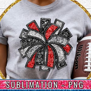 Red Sequin Cheer Poms PNG: Faux Embroidery Sublimation (Digital Download)