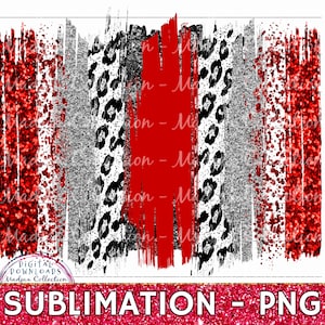 Red & Silver Glitter, Brush Strokes PNG, Sublimation Print, Leopard, Background Design, School Colors, Clipart, Digital Download, Printable