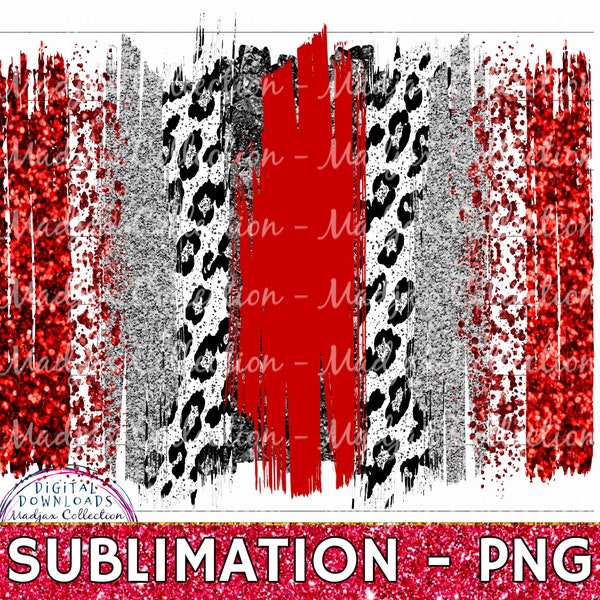 Red & Silver Glitter, Brush Strokes PNG, Sublimation Print, Leopard, Background Design, School Colors, Clipart, Digital Download, Printable