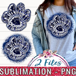 Tie Dye Paw Print PNG: Navy Blue Glitter, School Colors (Digital Download)
