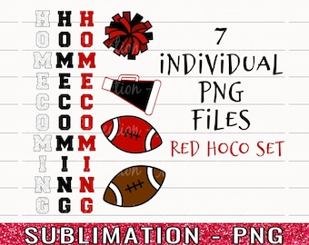 Red Homecoming PNG Set, PNG Clipart Bundle, Homecoming Sublimation Designs, Red Football, HOCO Printable, Cheerleader, Texas Mum Add-ons