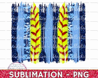 Softball Stitches PNG: Blue Brush Stroke Glitter Design (Digital Download)