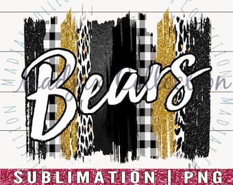 Gold Bears Brush Stroke Sublimation Print: Leopard, Team Colors (PNG File)