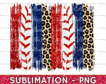 Baseball Stitches Brush Stroke: Leopard Glitter Sublimation Design (PNG)