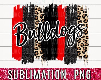 Red Bulldogs, Brushstroke, Sublimation, Glitter and Leopard, PNG File, Team Spirit Shirt, Teacher Gift, Heat Transfer Design, Commercial Use