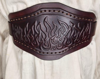 Embossed Tribal Fire Belt Handmade for SCA LARP Cosplay & Fantasy fairs