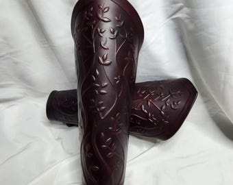 Embossed verdant Greaves Handmade for SCA LARP Cosplay & Fantasy fairs