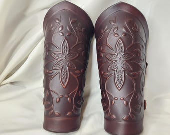 Embossed verdant Leaf Motif Bracers Handmade for SCA LARP Cosplay & Fantasy fairs