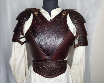 Ladies Verdant Leaf Motiff Astrid Leather Armour Handmade  for SCA LARP Cosplay & Fantasy fairs