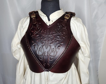 Ladies Verdant Leaf Motif Astrid Leather Torso Handmade  for SCA LARP Cosplay & Fantasy fairs