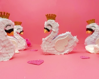Swan Mini Pinata, Golden Crown, Party Favor