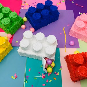 Building Blocks Mini Piñata: Colorful Party Favor, Cake Topper & Decoration for Themed Celebrations