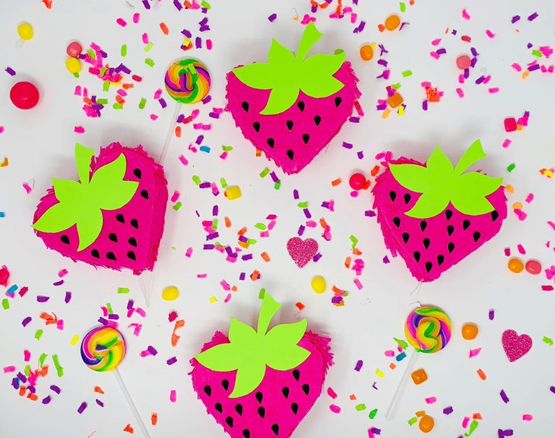 Mini strawberry piñata, Berry First Birthday, Tutti Frutti, Twotti Frutti decorations, party favors, First Fiesta image 3