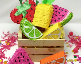 Colorful Mini Fruit Piñatas: Handmade Tropical Favors for Quinceanera, Luau, Birthday & Wedding Decor