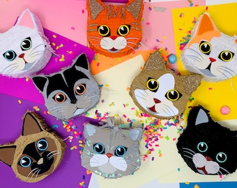 Cat Mini Piñata – Cute Kitty Party Favor – Cat Birthday Party Decor – Animal Mini Piñata – Handmade Party Decoration