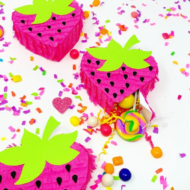 Mini strawberry piñata, Berry First Birthday, Tutti Frutti, Twotti Frutti decorations, party favors, First Fiesta image 1