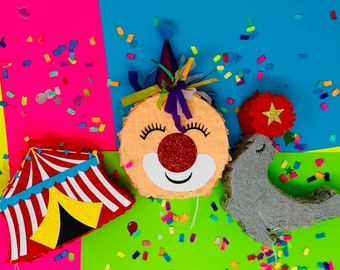 Circus themed mini piñatas, Circus pinata, clown pinata, seal with ball pinata, Clown mini Pinata, Circus Tent, Seal with Ball