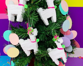 Llama Ornament Mini Pinata, Holiday Decor, Llama Set of Ornaments, Christmas Ornaments, Piñata Llama Christmas Decoration Christmas