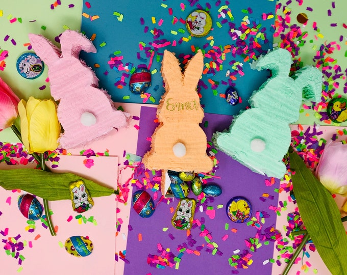Featured listing image: Mini Easter Bunny Piñata: Fillable Party Favor, Spring Basket Filler, Handmade Decoration