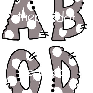 Uppercase Gray Alphabet Set, hand drawn  digital download