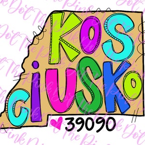 Condado de Attala, Kosciusko MS sublimación descarga digital, personalizado