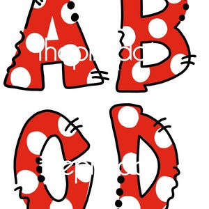 Uppercase Red Alphabet Set, hand drawn  digital download