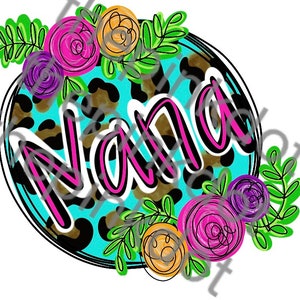 Nana leopard with flowers, hand drawn sublimation digital download