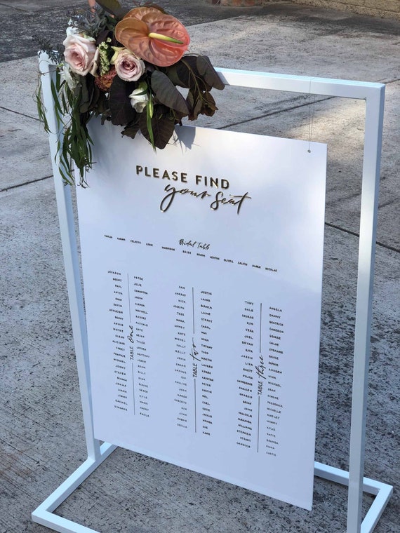 White Wedding Acrylic Seating Chart Table Seating Sign Gold Etsy