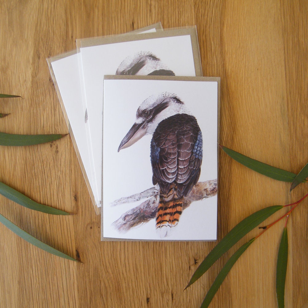 4 x Kookaburra cards (full kookaburra) - Illustrated, designed and printed in Australia - Kookaburra blank card