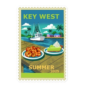 Adesivi anti-bolle con francobolli Key West Florida, decalcomania in vinile impermeabile, per laptop, borraccia, decorazioni tropicali, atmosfera da spiaggia