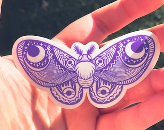 Moth Sticker, Purple Aesthetic Sticker, Moon Moth Sticker, Nature Decal, Cute Night Sticker, Luna Moth Decal, Cute Decal, Insect Decal