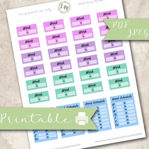 Kleurrijk werkschema, effen, afdrukbare plannerstickers, erin condren, werkuren, happy planner, digitaal, pdf, jpeg