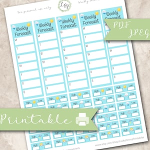 Barra lateral y recuadros del seguimiento del pronóstico semanal, Erin Condren, planificador de vida, planificador feliz, clima, descarga instantánea, imprimible, JPEG, PDF