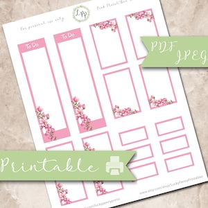 Rosa Blumen Box Set, To Do Liste, glücklicher Planer, Erin Condren, Life Planner, druckbare Aufkleber, digital, jpeg, pdf, rosa, floral