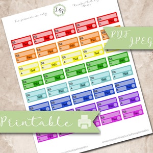 Rainbow Bill Pay tracker, daily, printable planner stickers, Erin Condren, Happy Planner, life planner, boxes, digital, jpeg, pdf