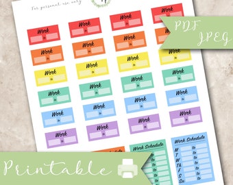 Rainbow work schedule, plain, printable planner stickers, erin condren, work hours, happy planner, life planner, jpeg, pdf, digital