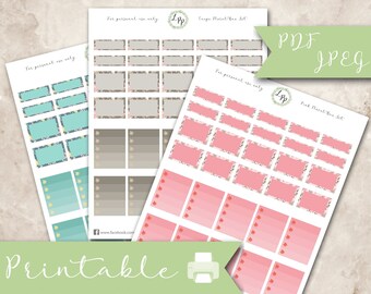Floral Box set, printable planner stickers, erin condren, life planner, half boxes, quarter boxes, checklists, happy planner, jpeg, pdf
