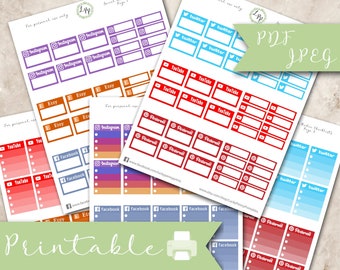 Social Media tracker collection, printable planner stickers, erin condren, full boxes, half boxes, quarter boxes, checklists
