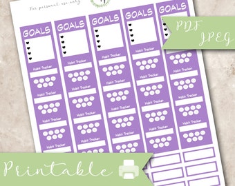 Purple sidebar goal and habit tracker, erin condren, lifeplanner, instant download, printable planner, goals, habits, jpeg, pdf