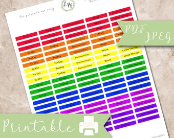 Rainbow planner headers, life planner, digital, printable planner stickers, black text, jpeg, pdf