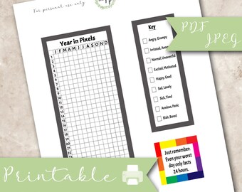 Year in Pixels, neutral, printable planner stickers, bullet journal, erin condren, mood tracker, year tracker, instant download, jpg, pdf