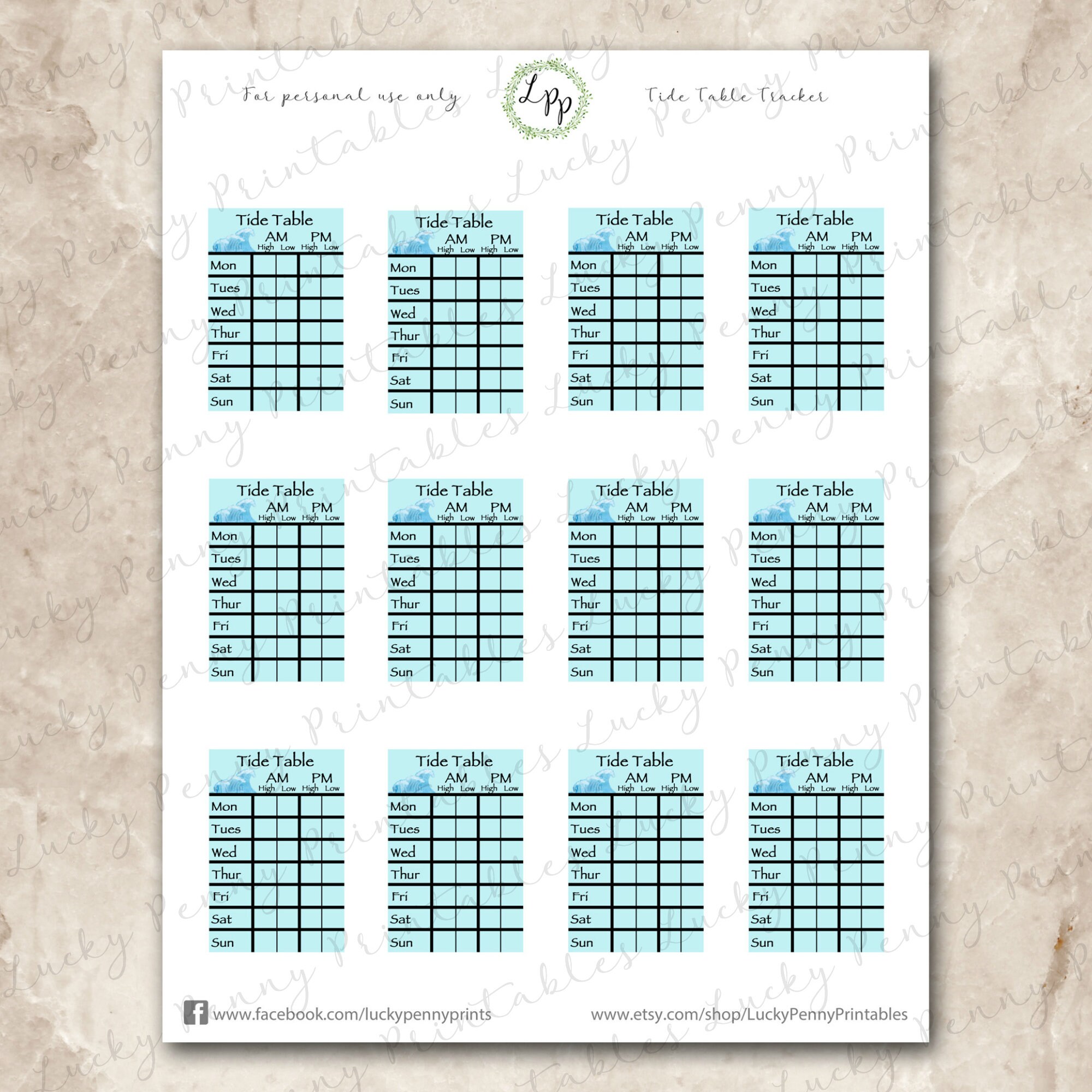 Tide Table, Weekly, Printable Planner Stickers, Erin Condren, High Tide ...