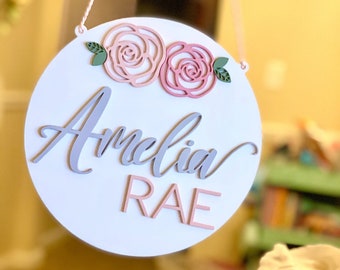 Aangepast houten naambord met bloemen, decoratie babykamer, fotorekwisiet zwangerschap