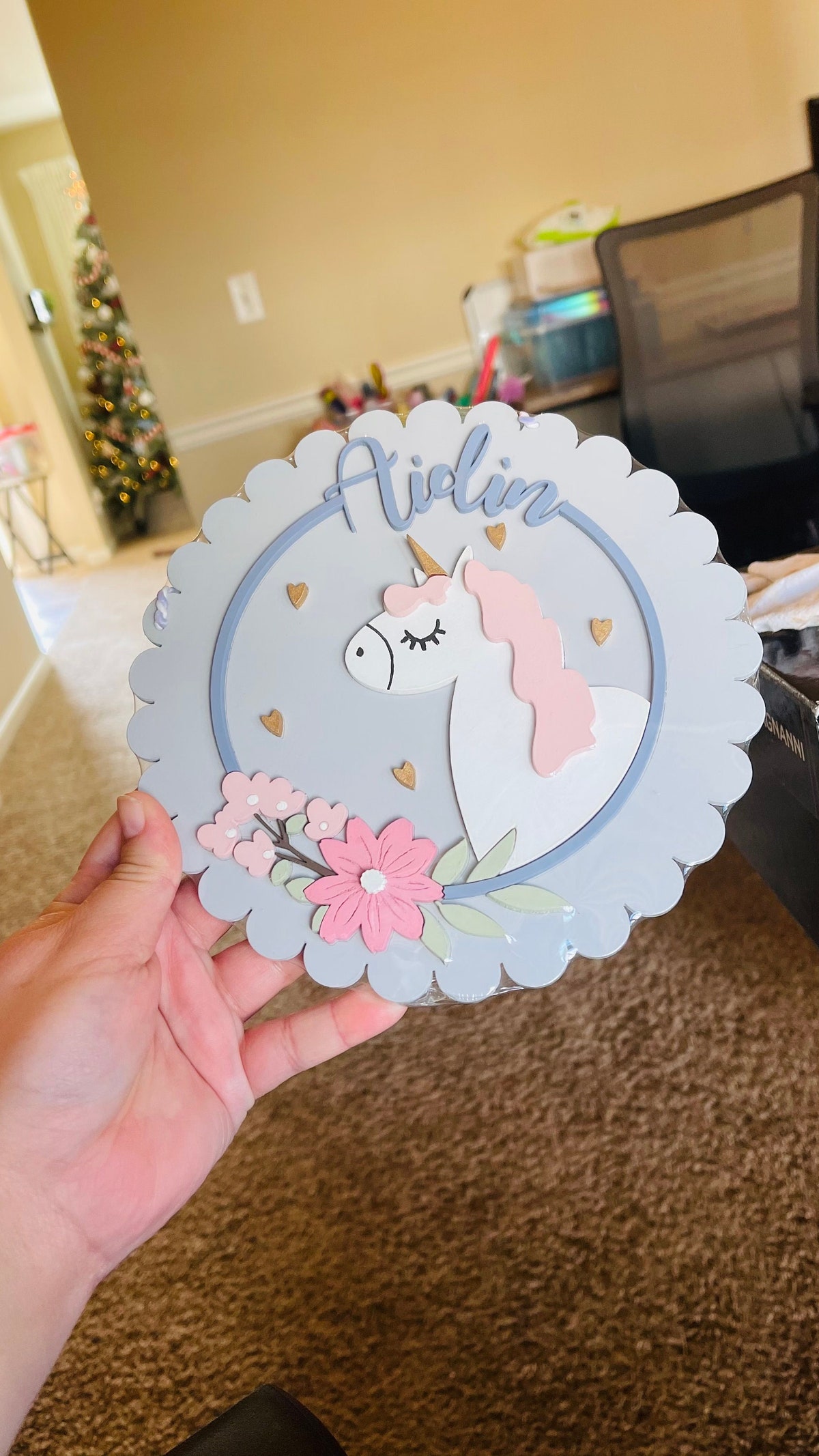 Custom Wooden Name Sign, Unicorn Nursery Decor, Laser Cut 3D Sign