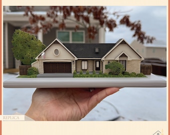 Op maat gemaakte handgemaakte replica van een houten huis, gepersonaliseerde portretkunst voor thuis