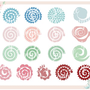 17 枚のロール紙の花、SVG カット ファイル、紙の花のバンドル、ミニ DIY、折り紙の花、Cricut と Silhouette 対応