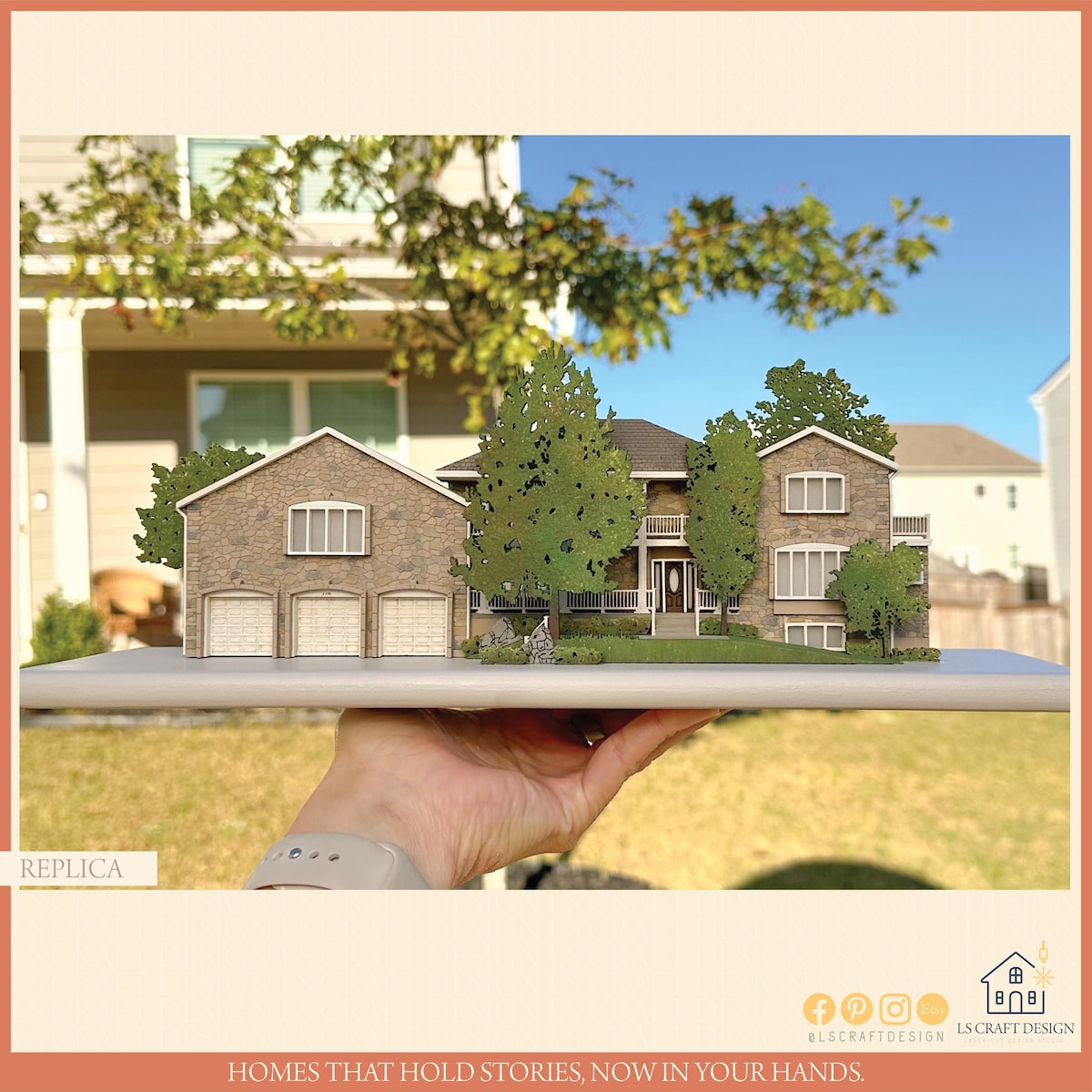 Custom Wooden Home Replica, Personalized Architecture Art