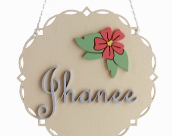 Aangepast houten naambord, bloemen kinderkamerdecoratie, zwangerschapsfotorekwisiet