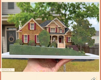 Op maat gemaakte houten huissculptuur, aangepast huismodel, eerste huiscadeau, handbeschilderd miniatuurhuis, gepersonaliseerd miniatuurhuis, cadeau makelaar